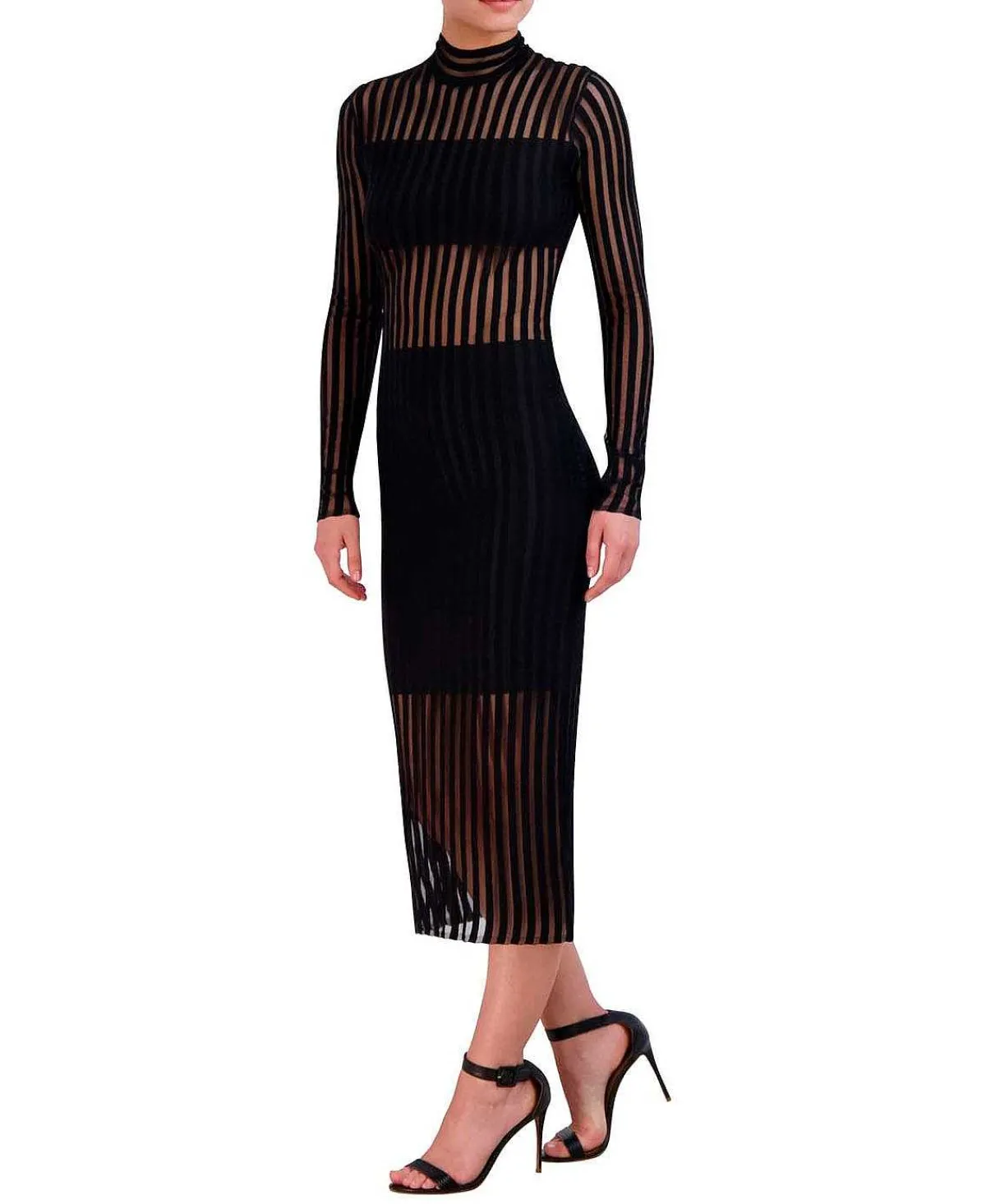 Shop Adjusted Midi Dress Wide Sleeve Rayas Terciopelo Women Casual