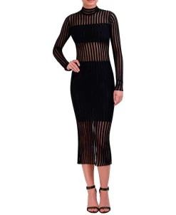 Shop Adjusted Midi Dress Wide Sleeve Rayas Terciopelo Women Casual