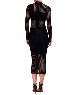 Shop Adjusted Midi Dress Wide Sleeve Rayas Terciopelo Women Casual
