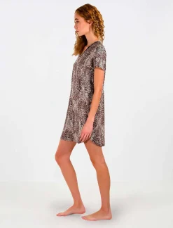 Best Sale Animal Print Cut Sleeve Shirt Women Pajamas