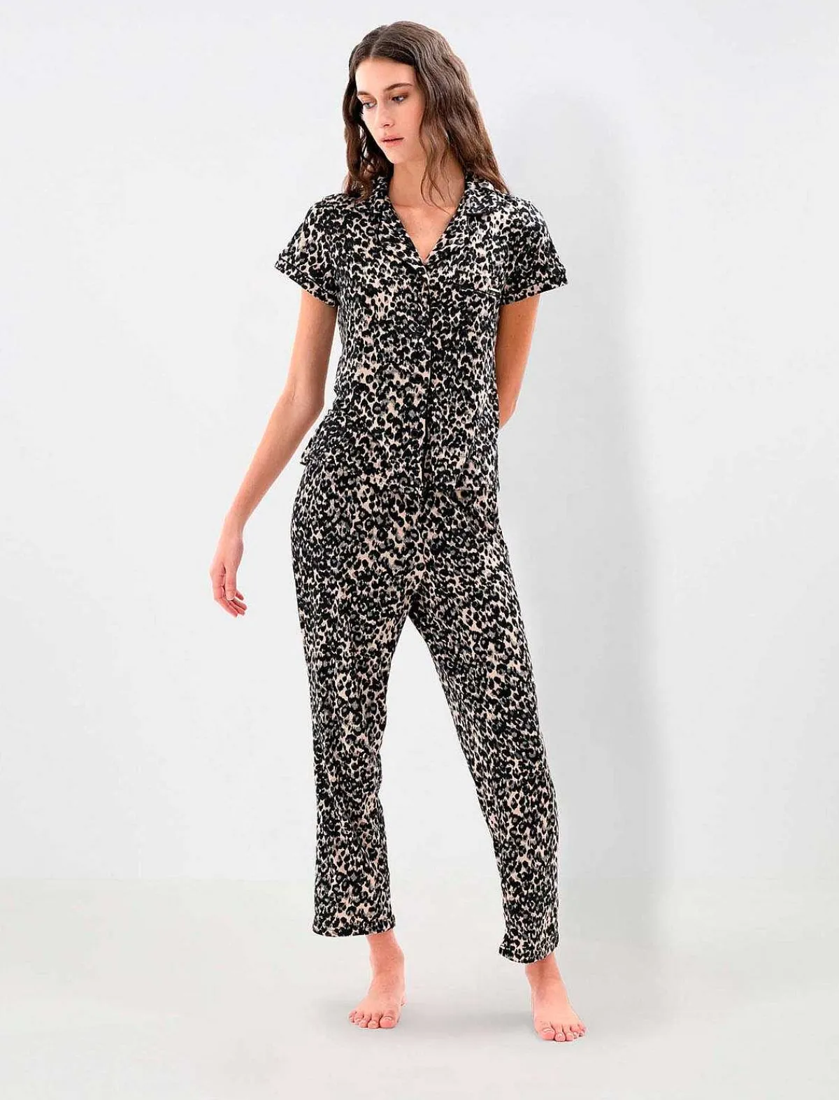 Sale Animal Print Leopard Loose Pajama Set Women Pajamas