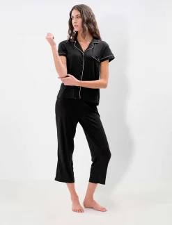 Best Sale Contrast Ribe Large Pajama Set Women Pajamas
