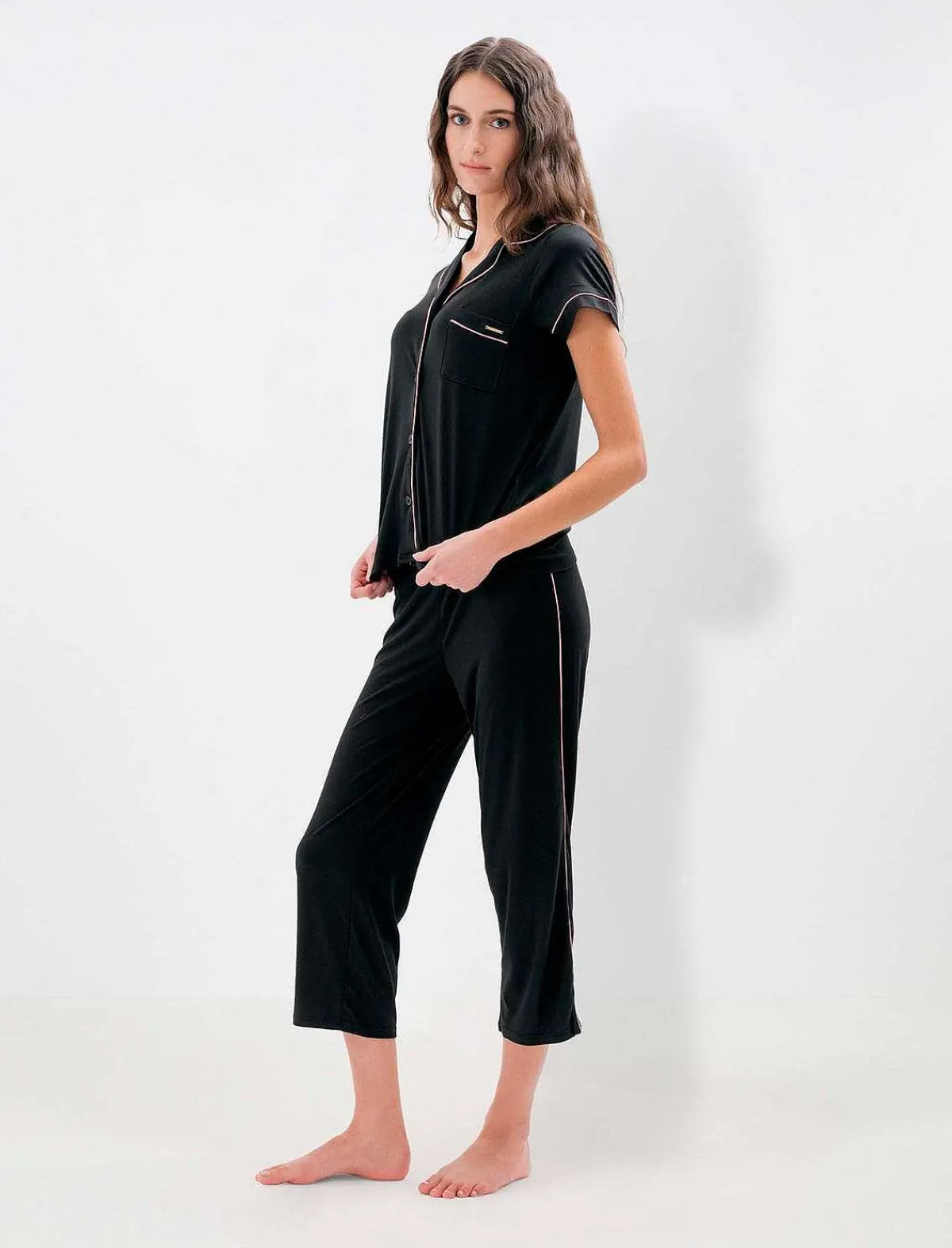 Best Sale Contrast Ribe Large Pajama Set Women Pajamas