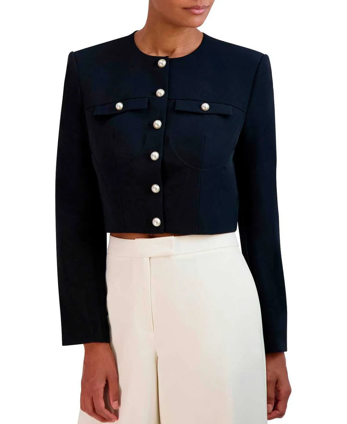 Fashion Crop Crepe Straight Chaqueta Women Outerwear