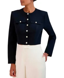 Fashion Crop Crepe Straight Chaqueta Women Outerwear
