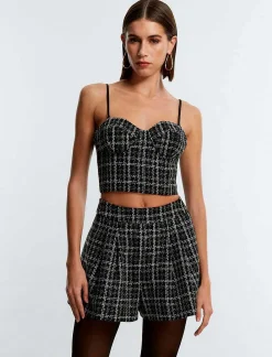 Store Crop Top Bustier Tweed With Cuadros Women Tops