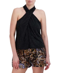 Cheap Crossed Halter Blouse With Pedreria Women Tops