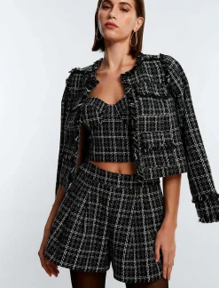 Hot Cuadros Tweed Jacket Women Outerwear