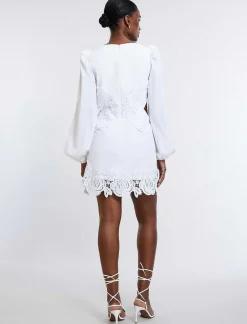 Sale Cutout Large Sleeve Short Dress With Encaje Women Cocktail