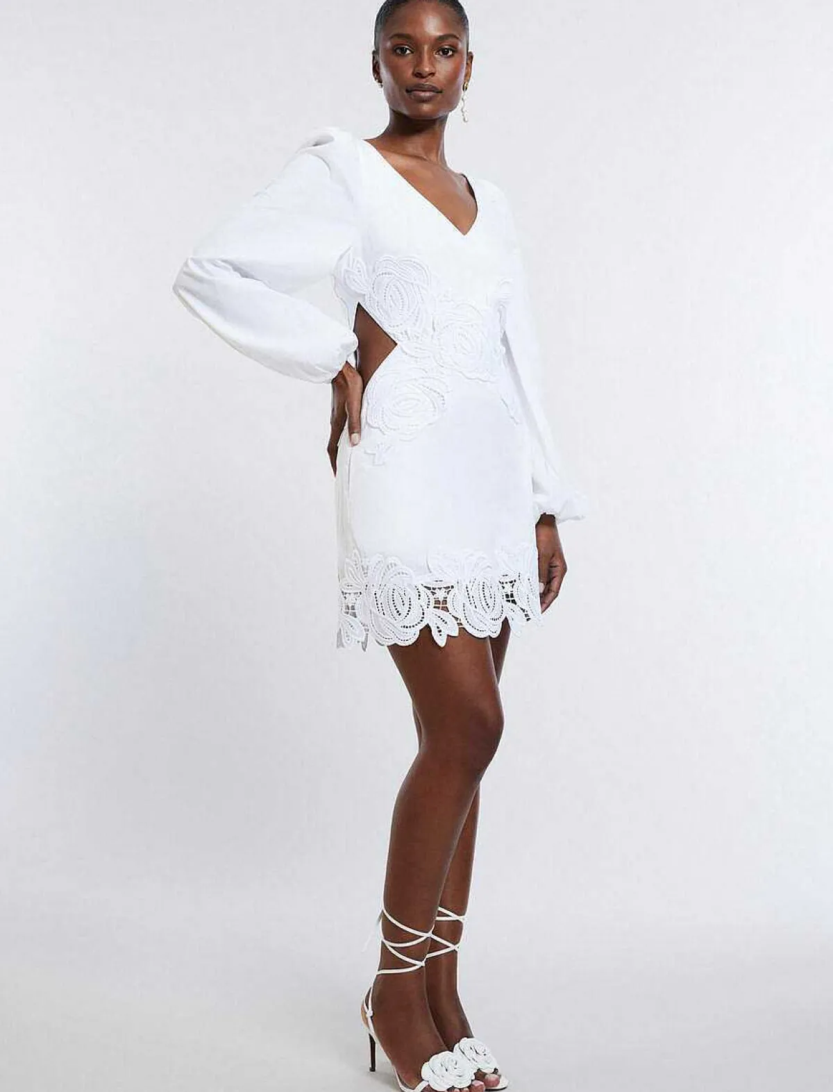 Sale Cutout Large Sleeve Short Dress With Encaje Women Cocktail