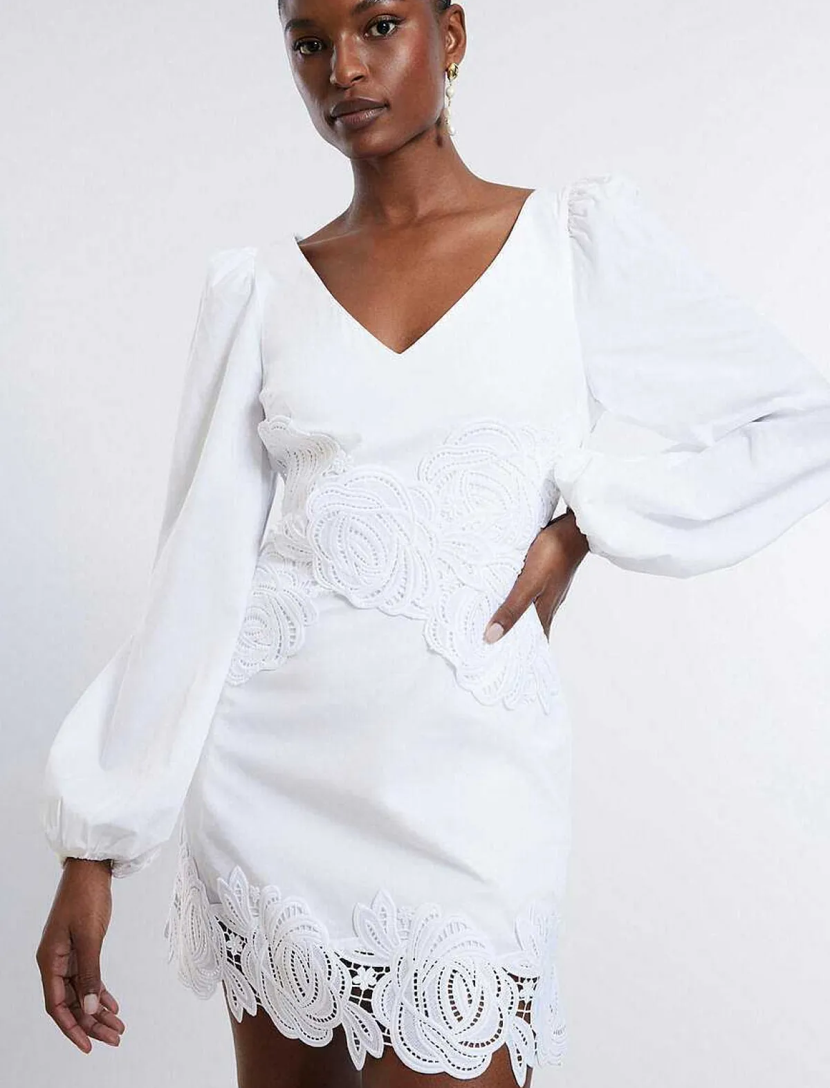 Sale Cutout Large Sleeve Short Dress With Encaje Women Cocktail