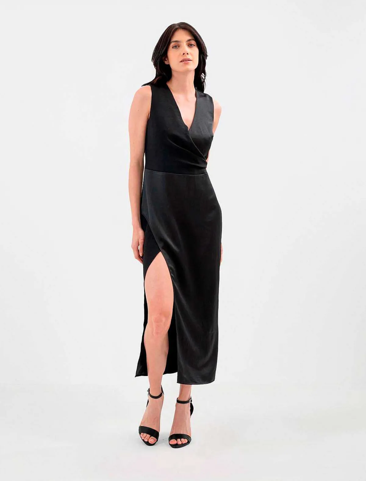 Outlet Drapeed Midi Dress With Opening Women Cocktail