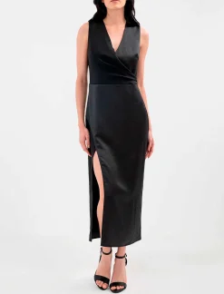 Outlet Drapeed Midi Dress With Opening Women Cocktail