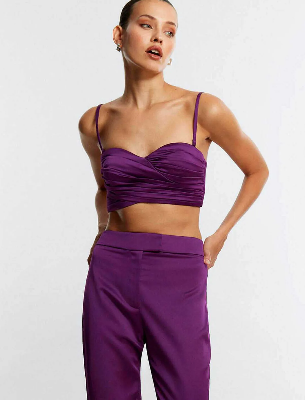 Online Escote Corazon Fruncido Crop Top Women Tops