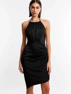 Outlet Escote Pedreria Fruncted Cut Dress Women Cocktail