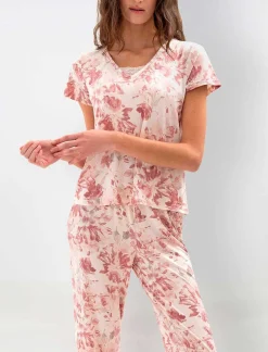Fashion Floral Print Large Pajama Set Women Pajamas