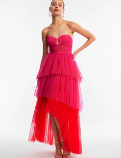 Cheap High And Low Color Block Flora Tul Dress Women Night