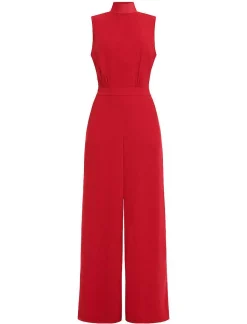 Fashion Jumpsuit Cuello Alto Pierna Ancha Con Lazo Women Jumpsuits Rompers