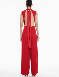 Fashion Jumpsuit Cuello Alto Pierna Ancha Con Lazo Women Jumpsuits Rompers