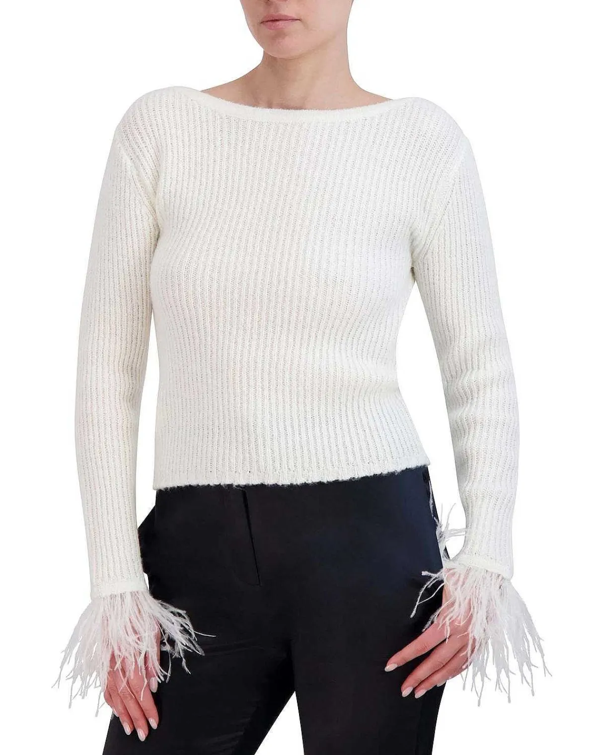 Cheap Large Sleeve Ribbed Sweater Pullover With Plumas Women Sweaters