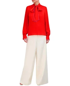 New Lazada Blouse Wide Sleeve Satin Ribe In Contrast Women Tops