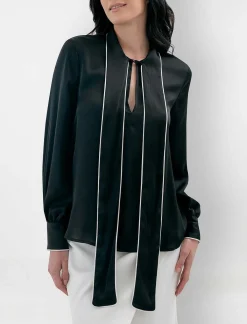 New Lazada Blouse Wide Sleeve Satin Ribe In Contrast Women Tops
