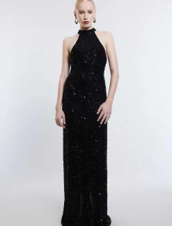 Fashion Lentejuela Large Halter Night Dress Women Night