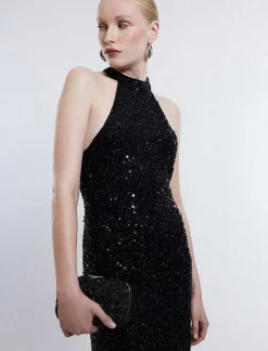 Fashion Lentejuela Large Halter Night Dress Women Night