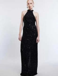 Fashion Lentejuela Large Halter Night Dress Women Night