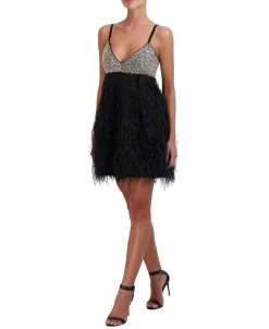 Hot Lentejuelas Short Evening Dress With Plumas Women Night