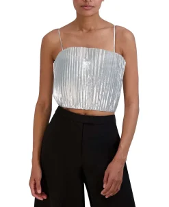 Cheap Metallic Pleated Crop Top Women Tops