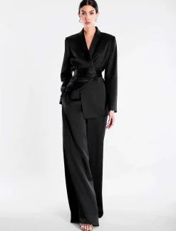 Flash Sale Pantalon With The Waist In Satin Pierna Ancha Women Pantalones