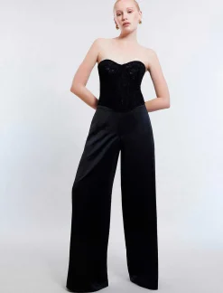Flash Sale Pantalon With The Waist In Satin Pierna Ancha Women Pantalones