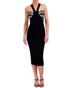 Clearance Punto Rayas Halter Midi Dress Women Casual