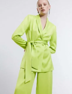 Store Satin Blazer With Lace On Waist Women Outerwear
