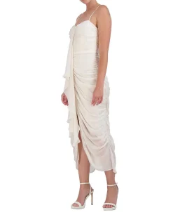 Outlet Satin Draped Midi Dress With Tires Women Cocktail