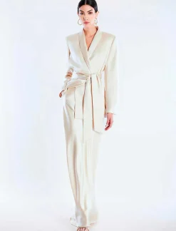 Flash Sale Satin Smocking Blazer Lazo On Waist Women Outerwear
