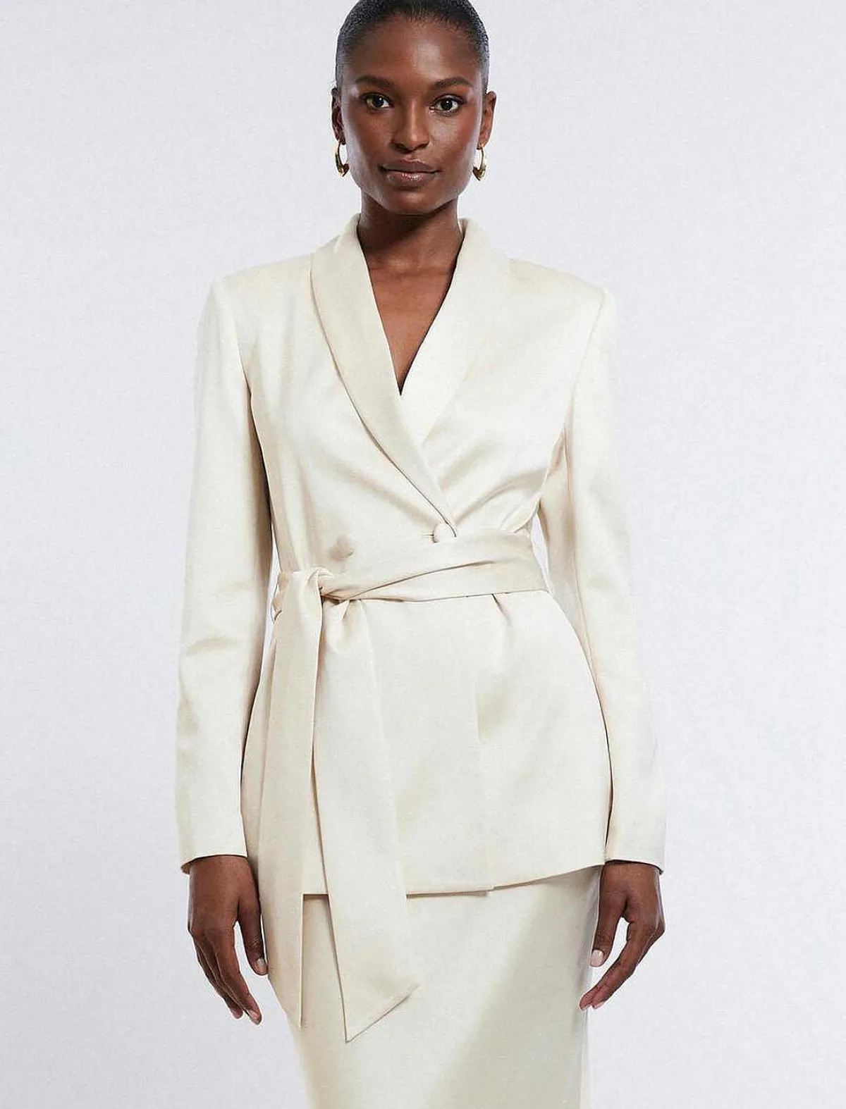 Flash Sale Satin Smocking Blazer Lazo On Waist Women Outerwear