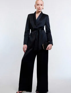 Best Satin Smocking Blazer Lazo On Waist Women Outerwear
