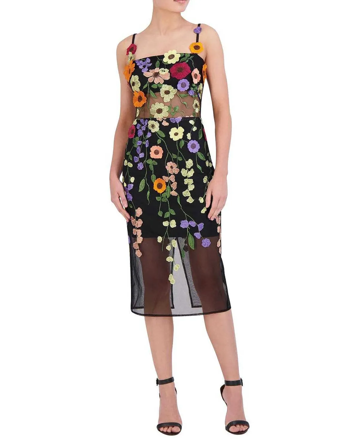 Discount Tul Midi Dress With Floral Embroidered Appliances Women Night