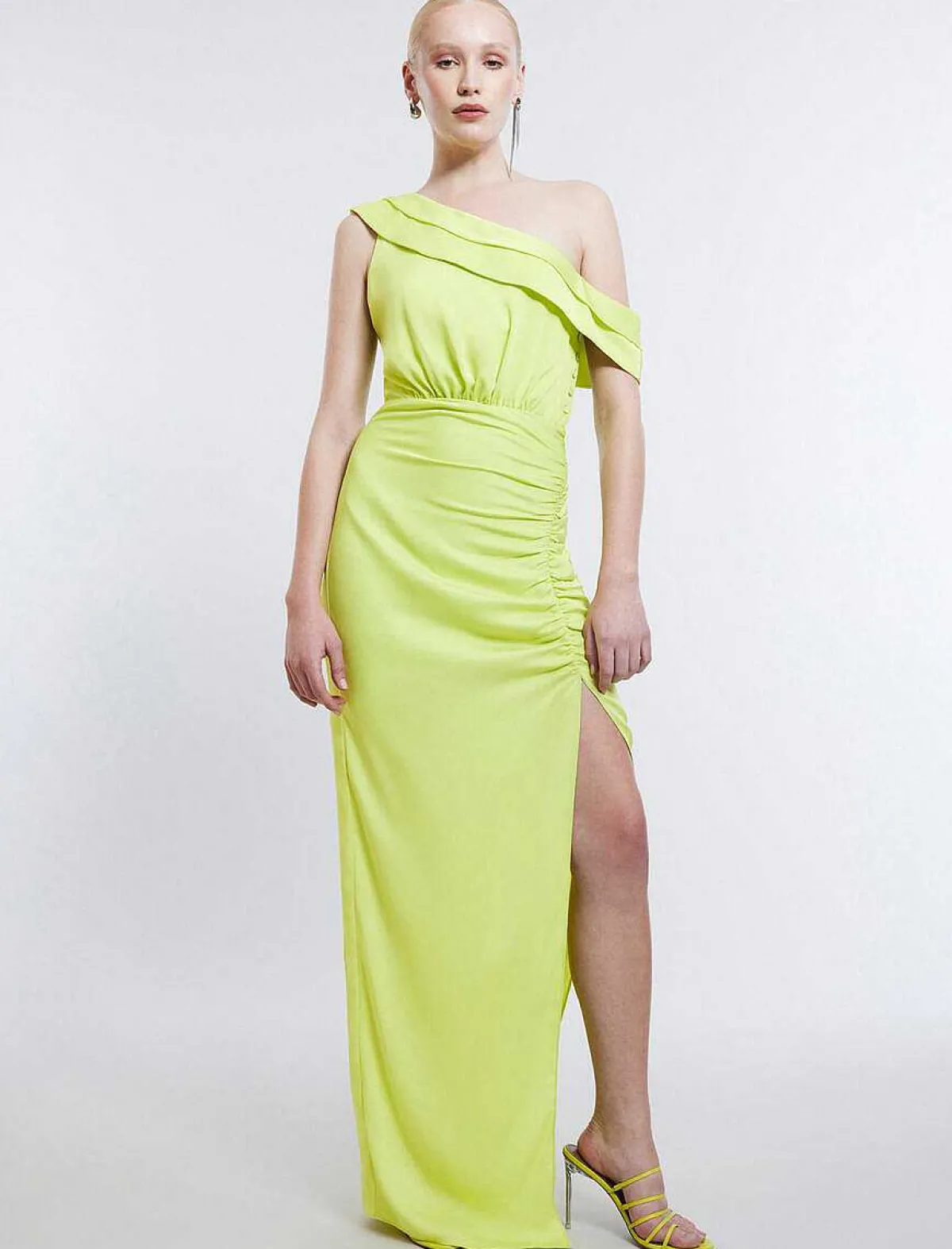 Online Wide Asymmetric Dress With Satin Pliegues Women Night