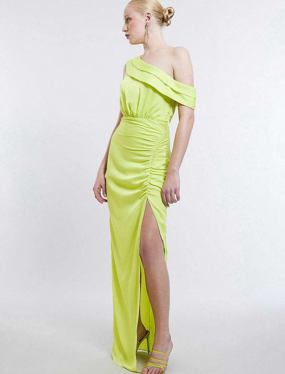 Online Wide Asymmetric Dress With Satin Pliegues Women Night