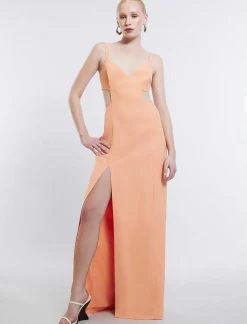 Best Sale Wide Dress With Cutout Stripes With Opening Women Night