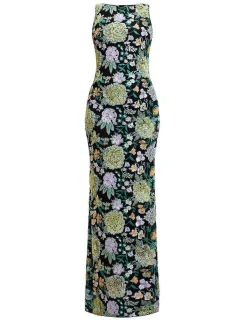 Sale Wide Dress With Floral Embroidery Lentejuelas Women Night