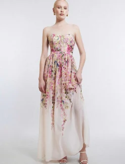 Discount Wide Floral Bustier Dress Women Night