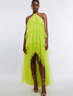 Best Sale Wide Halter Dress In Stepped Tul Women Night