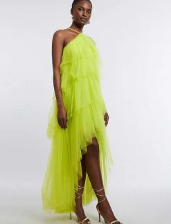 Best Sale Wide Halter Dress In Stepped Tul Women Night