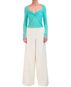 Cheap Wide Sleeve Drapeed Effect Blouse Women Tops