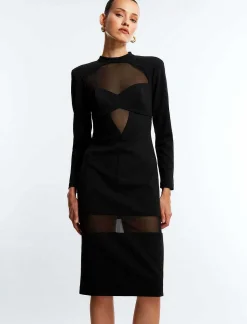 Shop Wide Sleeve Midi Dress With Transparency Women Night